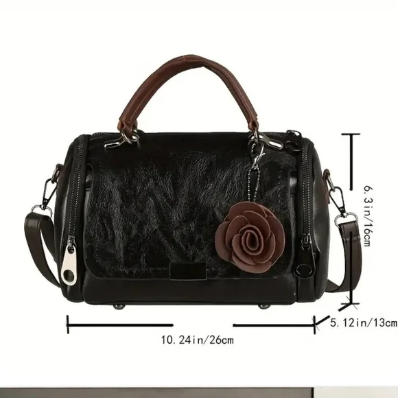 Elegant Brown Handbag with Floral Accent - Picture 8 of 8